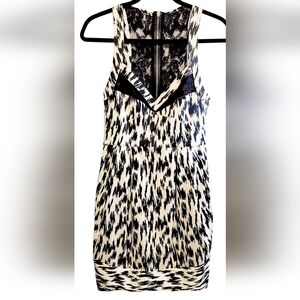 YaYa Aflalo Zebra Court Dress Black/White Patterned Lace Sleeveless Sheath Dress